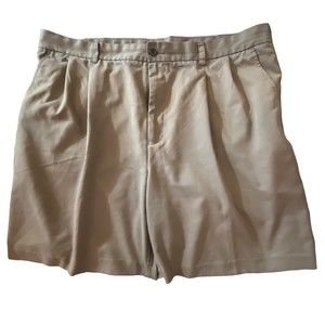 IZOD Golf Shorts Pleated Front Olive Green Brushed Polyester Men’s Size 42 READ